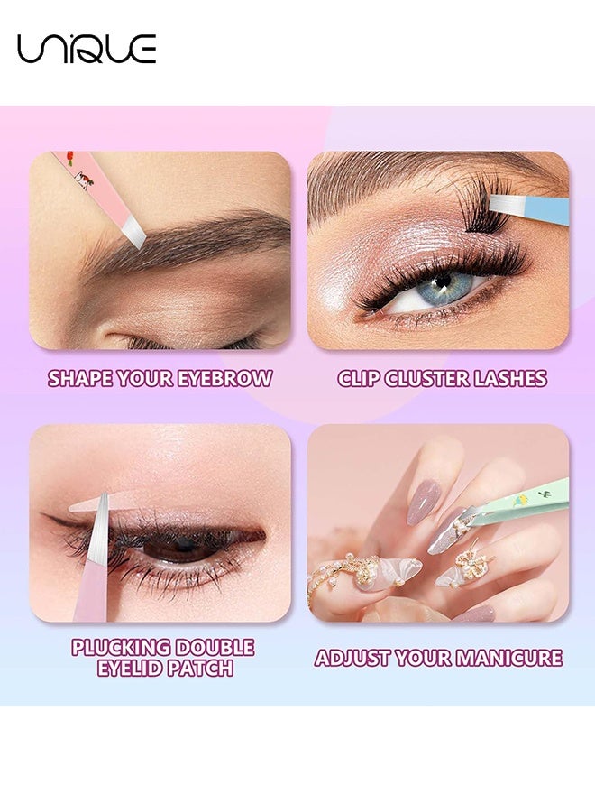 Unique 4 Pcs Tweezers for Eyebrows and Pointed Eyebrow Tweezer Set - High Precision Stainless Steel Eyebrow Tweezers for Facial Hair, Eyebrow Grooming, Ingrown Hair Splinter Removal Suitable for Women and Men Remover, Colorful - Image 5